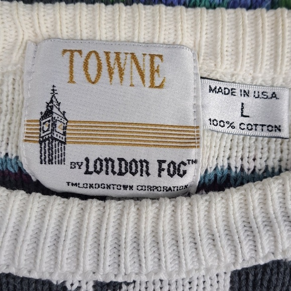 Vintage London Fog Towne Women's grandma stripe white LG tight knit sweater - Picture 4 of 5